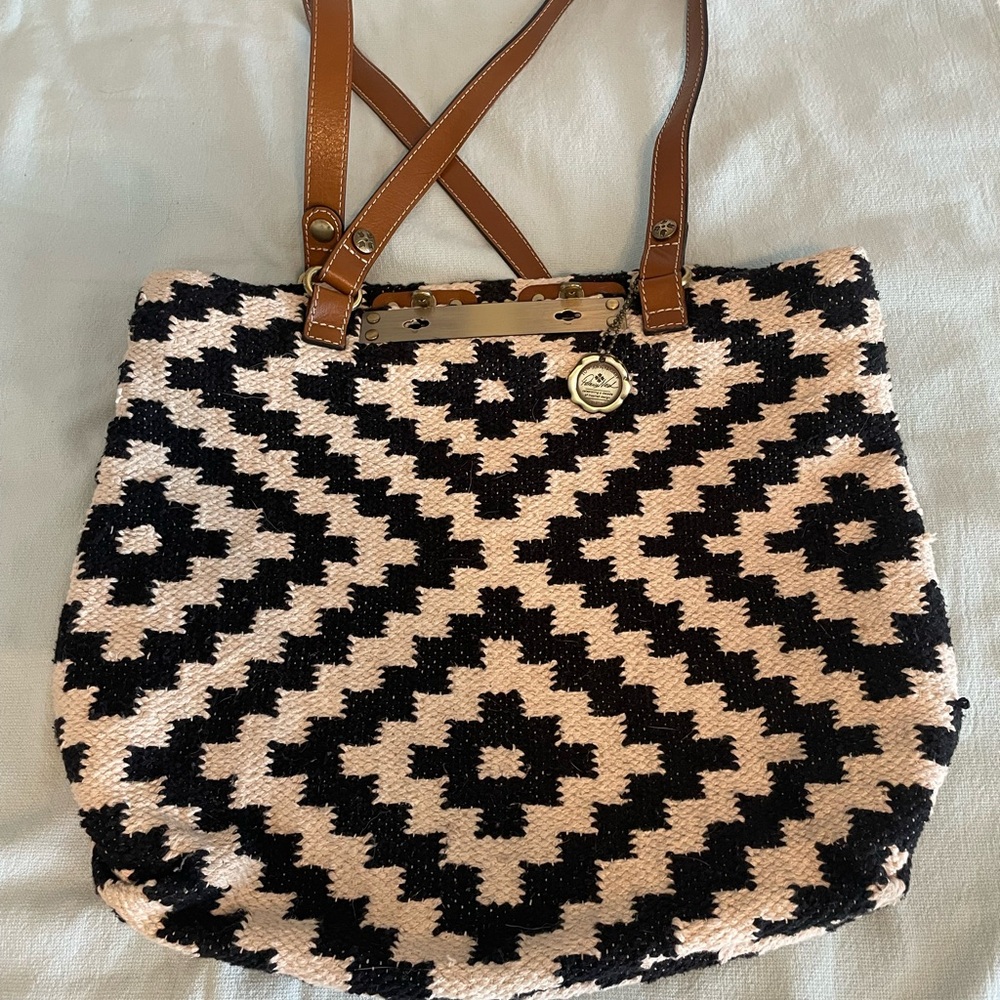 PATRICIA NASH 10th Anniversary Black and Cream Patterned Tote Bag